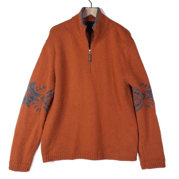 Vintage Y2K Banana Republic Wool Chunky Sweater Zip Neck Men's L Burnt Orange - Picture 1 of 7